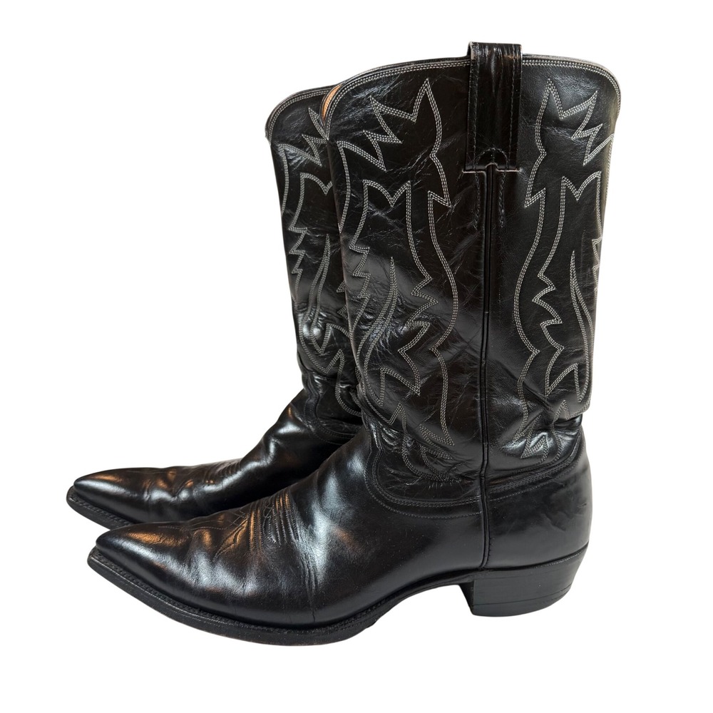 Justin 2916 Mens Black Leather Western Cowboy Boots Pointed Toe Size 13 B